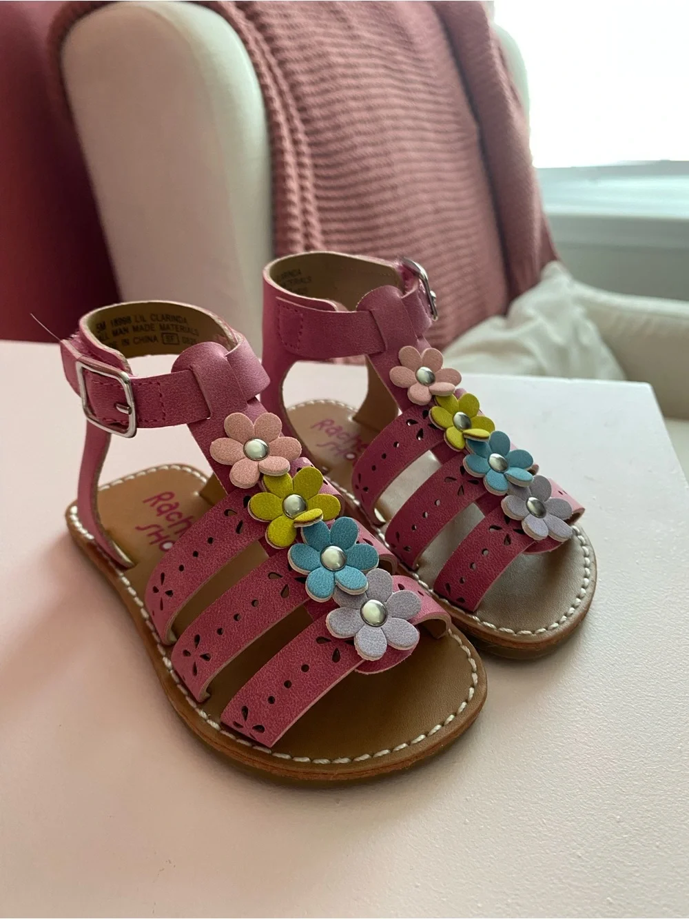 Rachel Shoes Pink Girls Floral Strap Sandals